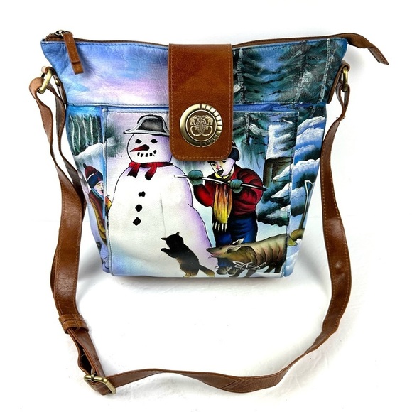 Sharif Artistic Expressions Crossbody Bag Hand Painted Leather Winter Wonderland - Picture 1 of 15